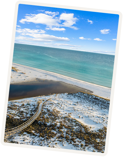 aerial view of the WaterSound Beach boardwalk